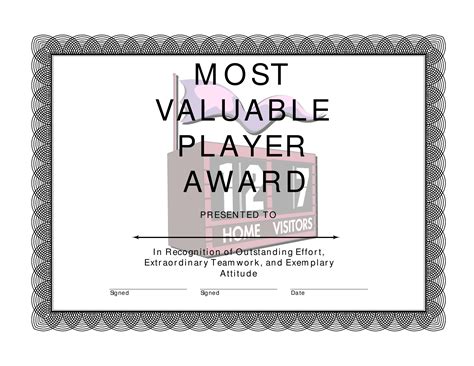 Most Valuable Player Award Certificate Template Varicolored Download