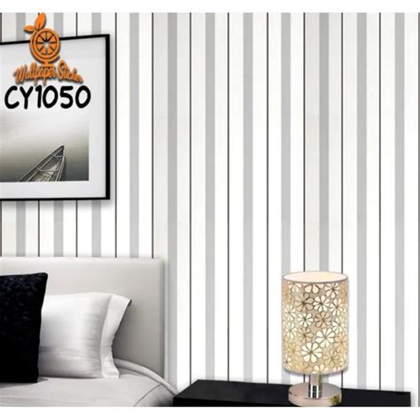 Jual Wallpaper Sticker Dinding 45cmx10m Motif Salur Abu Grey Cy1050