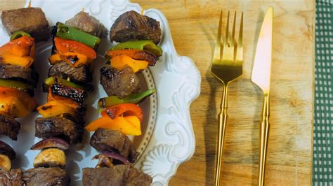 Marinated Beef Kebabs With Vegetables Prepared On The Grill 15029149