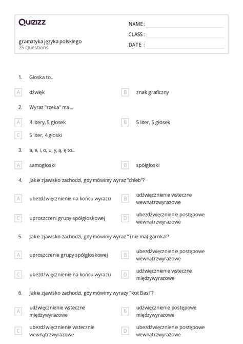 Ponad 50 Gramatyka Arkuszy W Quizizz Darmowe I Do Druku