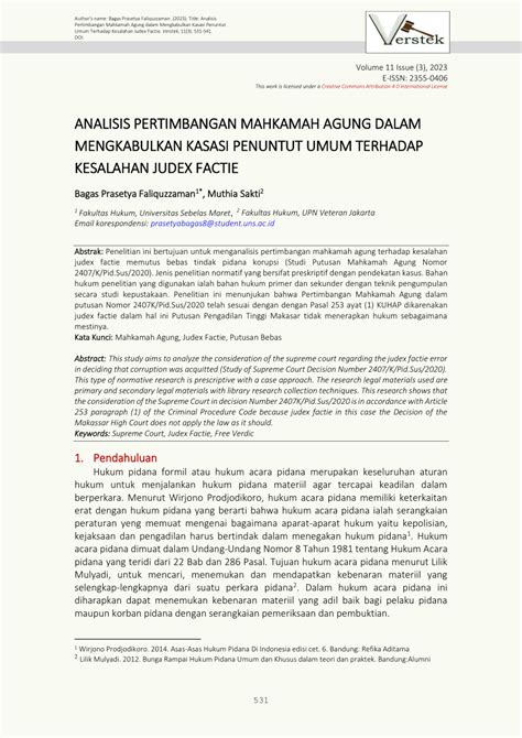 PDF ANALISIS PERTIMBANGAN MAHKAMAH AGUNG DALAM MENGKABULKAN KASASI