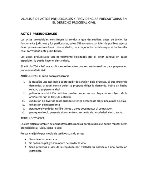 Analisis DE Actos Prejudiciales Y Providencias Precautorias EN EL