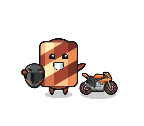 Dessin Animé Mignon De Rouleau De Gaufrette En Tant Que Coureur De Moto