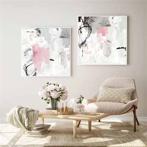 Wall Art Prints - Abstract Pink Grey (2 sets)- Canvas Prints-Poster Prints - Art Prints ...