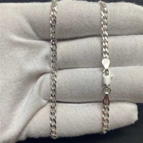 Solid Sterling Silver 4mm 20 Curb Chain Gem