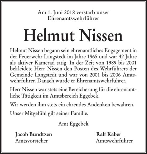 Traueranzeigen Von Helmut Nissen Sh Z Trauer