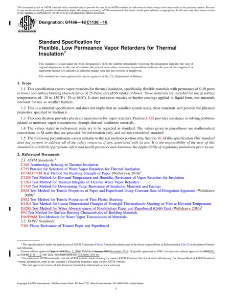 Astm C1136 16 Standard Specification For Flexible Low Permeance