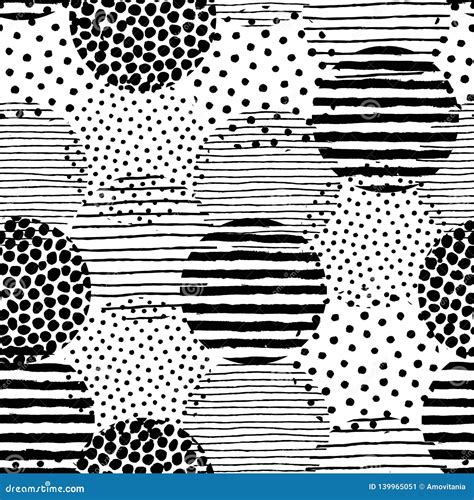 Irregular Dots Brush Strokes Pattern Seamless Hand Drawn Painted Lines