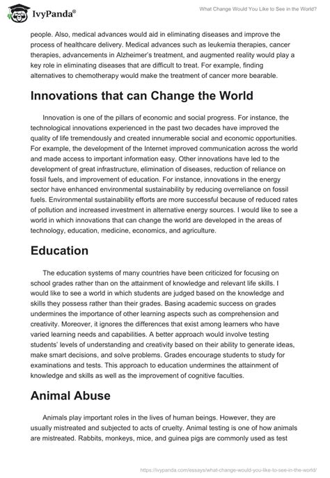 What Change Would You Like To See In The World 1708 Words Essay