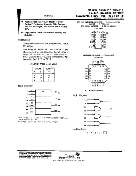 Sn Ls N Datasheet Pages Ti Quadruple Input Positive Or Gates