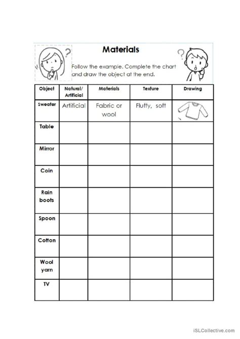 The types of materials: English ESL worksheets pdf & doc