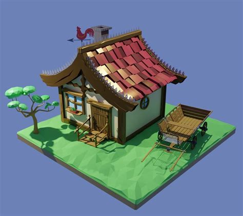 3D Model Low Poly House With Roof VR AR Low Poly CGTrader