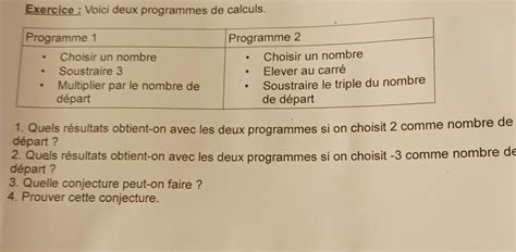 Exercice Voici Deux Programmes De Calculs Programme Choisir Un