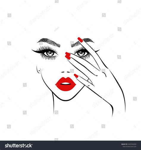 Beautiful Woman Face Red Lips Lush Stock Vector Royalty Free