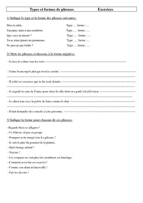 Types Et Formes De Phrases Cm2 Exercices Grammaire Cycle 3