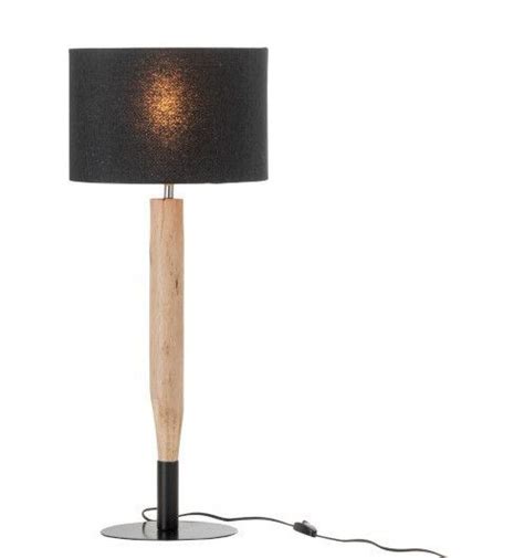 Lampe de table métal noir et pied bois d eucalyptus Bialli