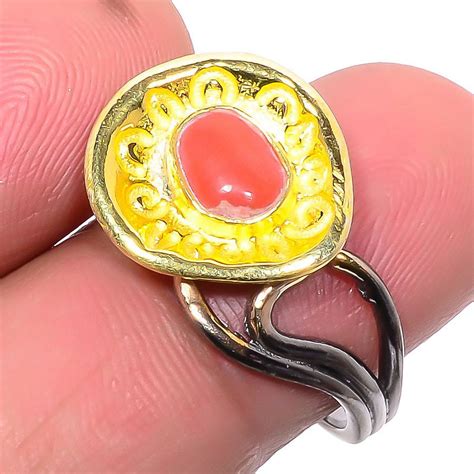 Italian Coral Two Tone Plated Jewelry Handmade Ring S8 S1921