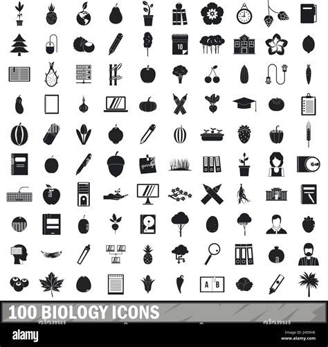 100 Biology Icons Set Simple Style Stock Vector Image And Art Alamy