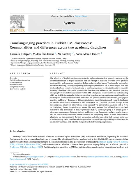 PDF Classroom Discourse In EMI Courses In Turkey On The Dynamics Of