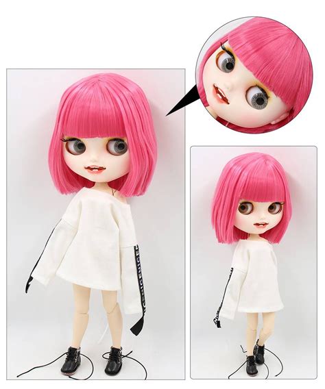 Neo Blythe Mu Eca Con Cabello Rosado Piel Blanca Cara Sonriente Mate