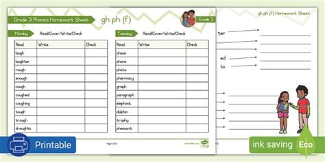 Grade Phonics Gh Ph F Homework Sheet Twinkl