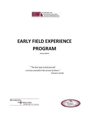 Fillable Online Fairmontstate EARLY FIELD EXPERIENCE PROGRAM Fairmont