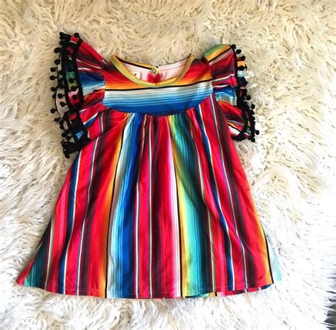 Serape Fiesta Birthday Dress Mexican Party Birthday Pom Pom Etsy