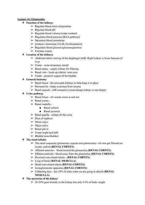 Lecture 16 Glomerulus - Lecture 16: Glomerulus Function of the kidneys Regulate blood ionic ...