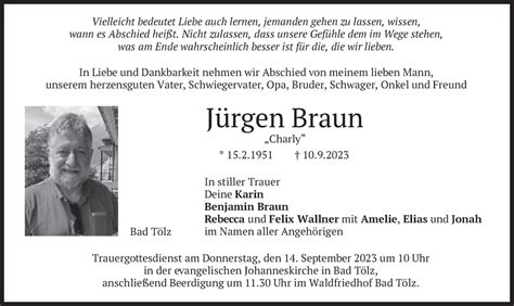 Traueranzeigen von Jürgen Braun trauer merkur de