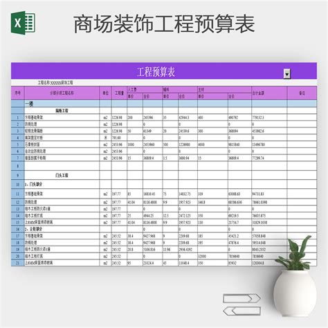 商场装饰工程预算表excel表格 椰子办公