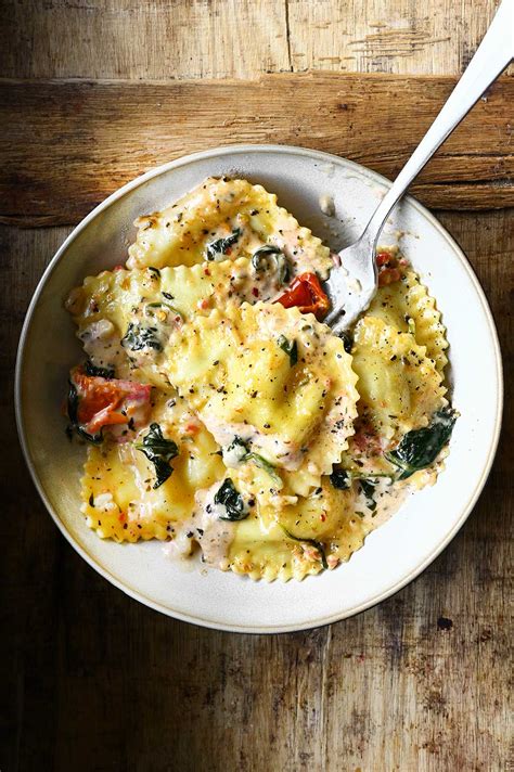 Creamy Tuscan Ravioli Serving Dumplings