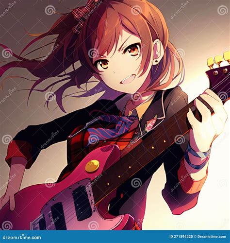 A Girl Plays an Electric Guitar in the Anime Style High Quality AI ...