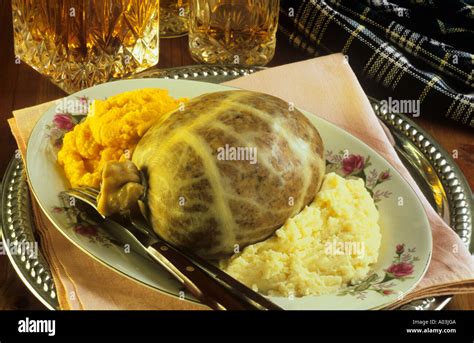 Haggis With Neeps And Tatties Scotland Traditional British Food Stock