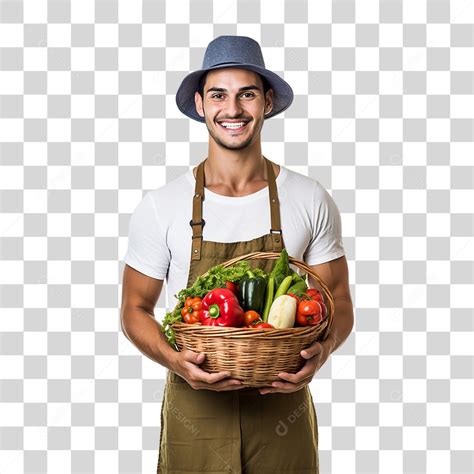 Homem Agricultor Cesta Nas M Os Cheia De Frutas Verduras E Vegetais