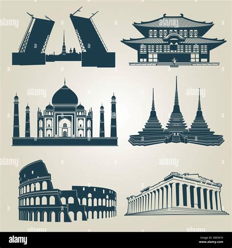 Vector Silhouettes Of World Tourist Attractions Famous Landmarks And