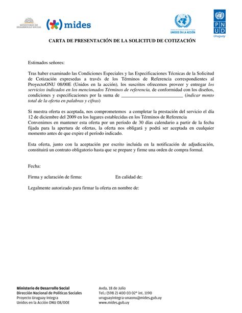 Carta De Presentaci N De La Solicitud De Cotizaci N