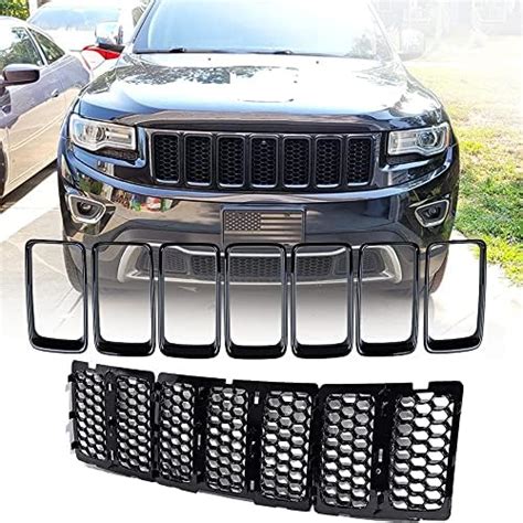 Cherocar Black Front Grill Inserts Trim Honeycomb Mesh Grill Ring Cover Kit Fits