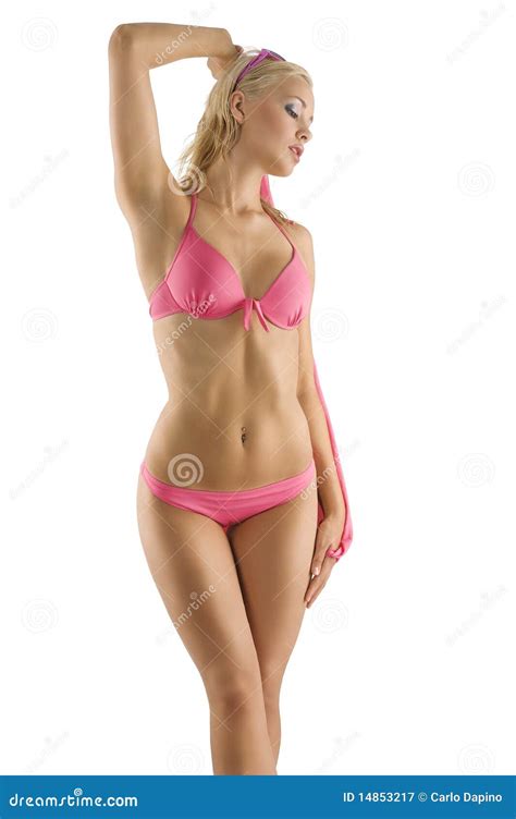 Girl In Pink Bikini With Wet Hair Stock Image Image Of Curvy