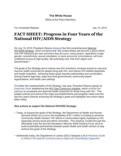 White House Fact Sheet The Center For Hiv Law And Policy