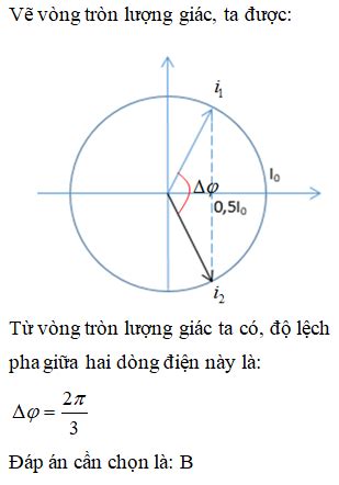 Vào cùng một thời điểm nào đó hai dòng điện xoay chiều i1 I0 cos