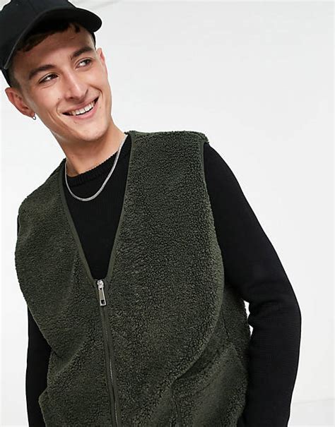 Topman Borg Gilet In Khaki Asos