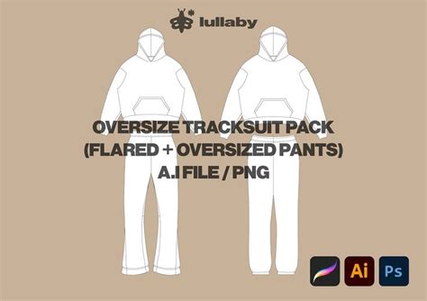 Streetwear Tracksuit Template Flared Set Pack Vector Mockup Illustrator Procreate Png Clothing