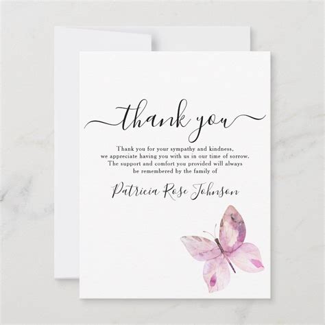 Pink Butterfly Funeral Memorial Thank You Note Zazzle Artofit