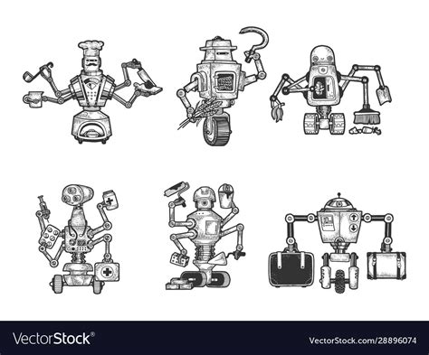 Robots Set Sketch Royalty Free Vector Image Vectorstock