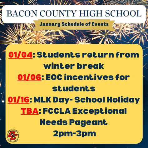 Bacon County High School January Schedule Of Events Bacon County