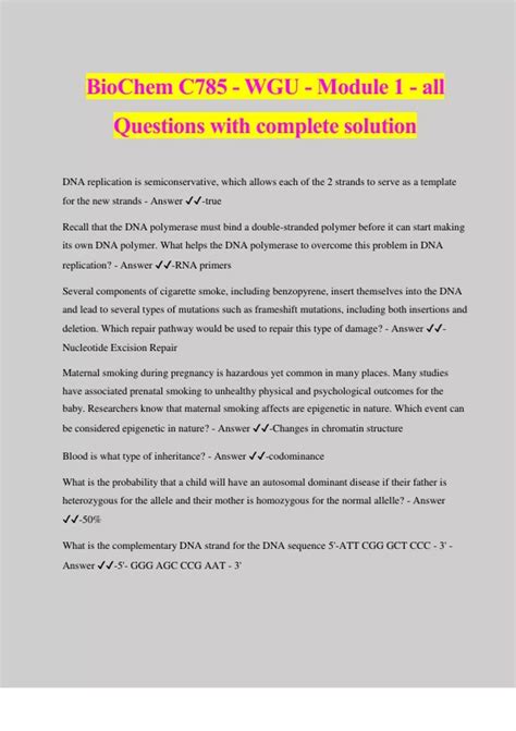 BioChem C785 WGU Module 1 All Questions With Complete Solution