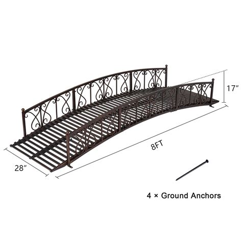 Kinbor 8ft Iron Garden Bridge For Backyard Outdoor Metal Footbridge