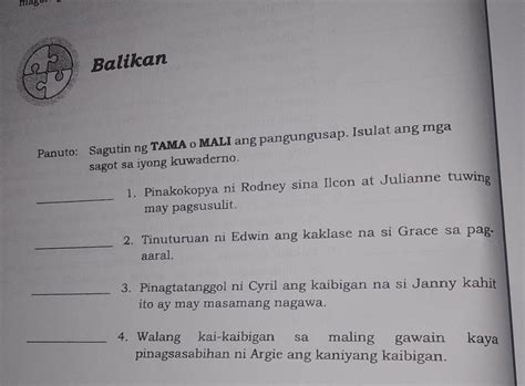 Sagutin Ng Tama O Mali Ang Pangungusap Isulat Ang Mga Sagot Sa Iyong