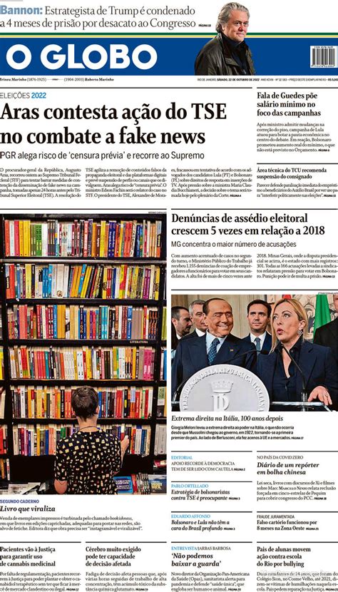 Capa O Globo Edição Sábado 22 de Outubro de 2022