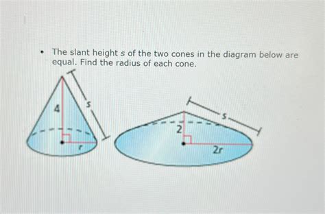 Solved The Slant Height S ﻿of The Two Cones In The Diagram